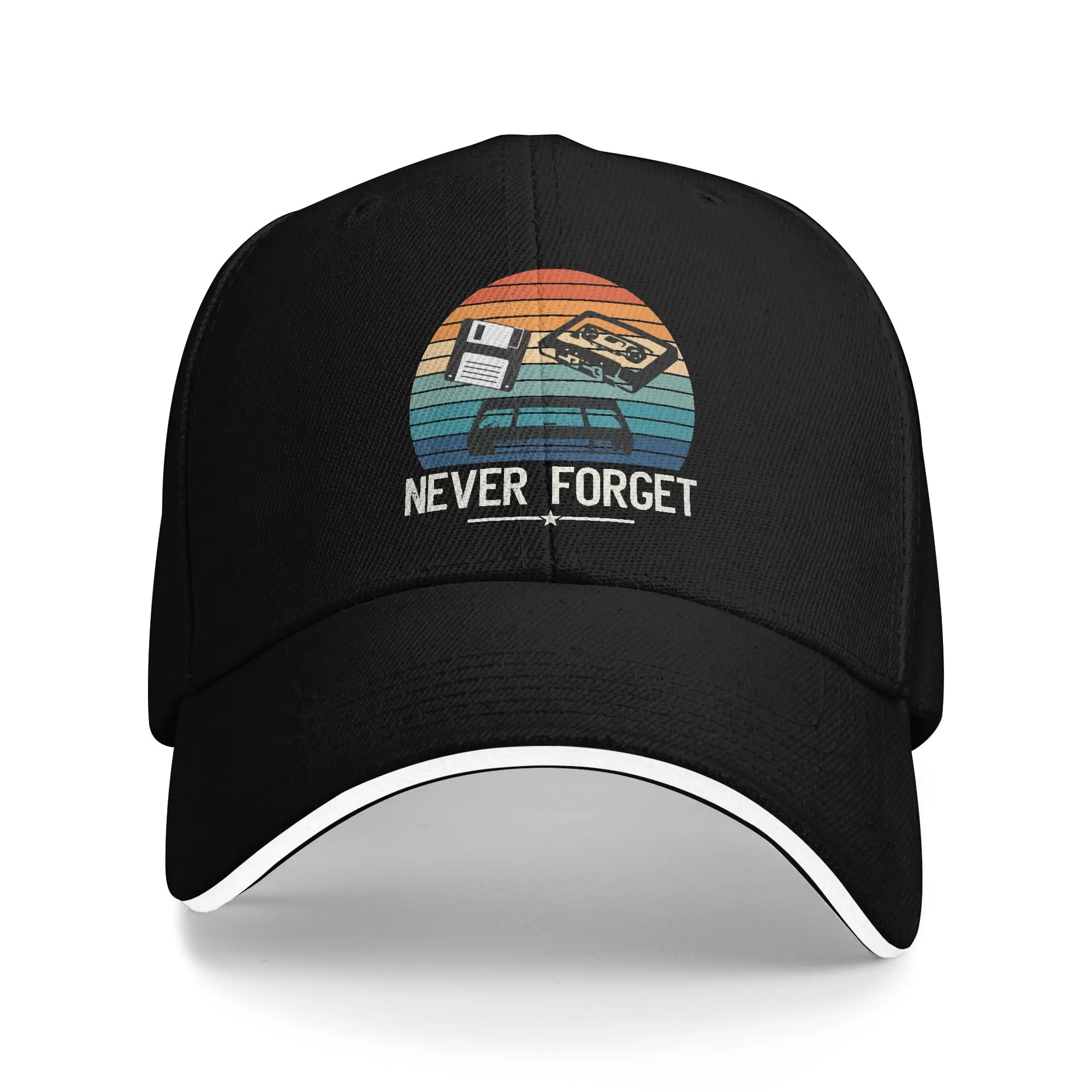 Never Forget Cassette Tape Old School  Custom Logo Hip Hop Hats Dropshipping Classic Outdoor Sports Baseball Caps