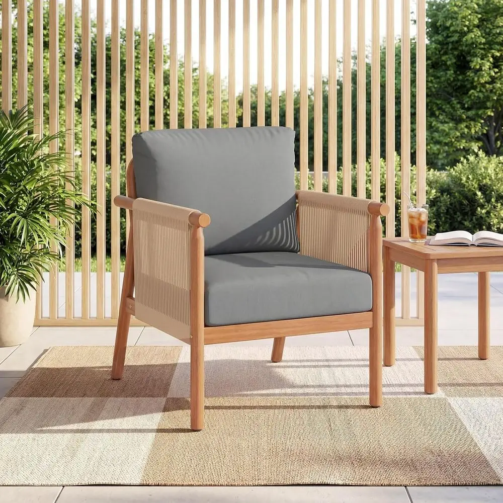 2-Piece Patio Club Chair Set with Woven Rope Armrests and Seat Cushions, Suitable for Indoor and Outdoor Use, Perfect for Living view 4