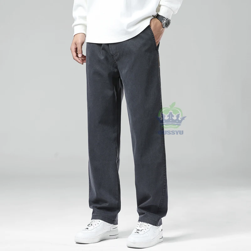 Autumn Winter Upgraded Lyocell Fabric Jeans Men Loose Straight Elastic Waist Thick Casual Denim Trousers Male Large Size M-5XL