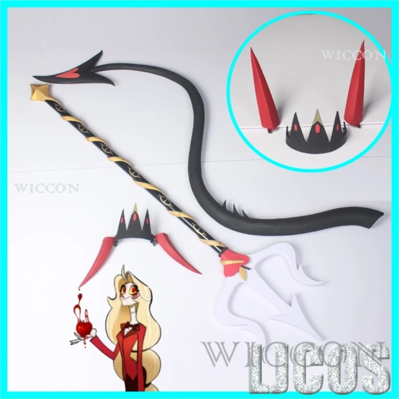 Charlie Morningstar Cosplay Props Trident Tail Horn Headpiece Hotel Cosplay Weapon Women Charlie Cosplay Props