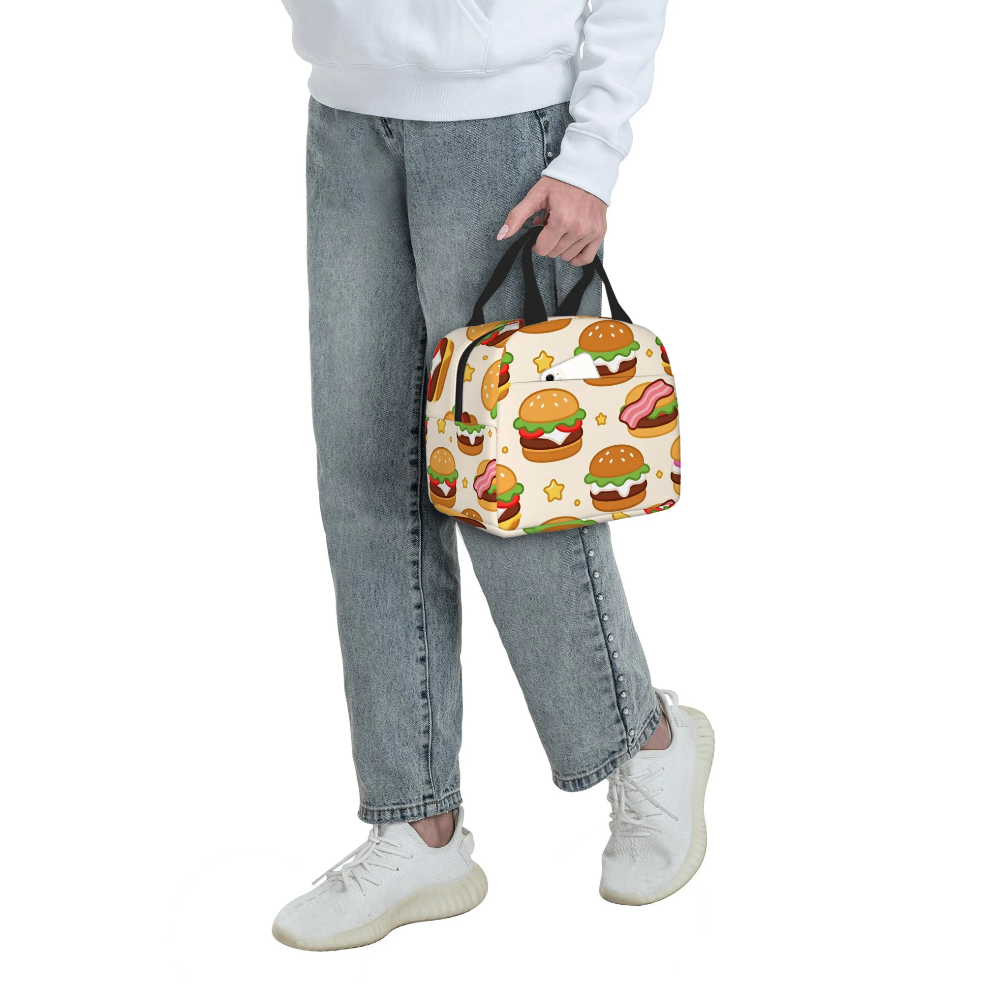 1pc a Thermal Bag Featuring a Burger Design with Stars, Designed for Insulation. It Is Not Intended for Direct Food Contact