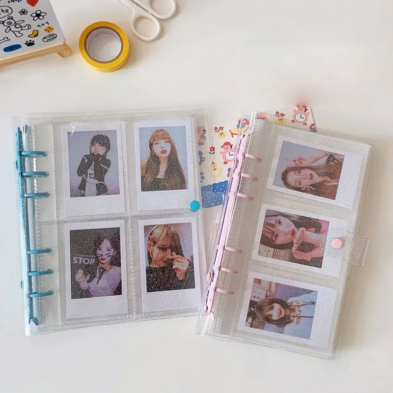 Sharkbang Glittering & Transparent 3 5 Inch Binder Photo Album + 5pcs Refill Bags Organizer Macarone Card  Holder De Photos