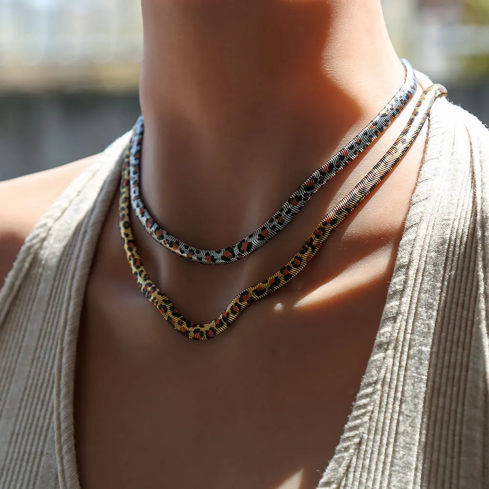 Stainless Steel Leopard Print Necklace Bracelet for Women Spicy Girl Party Exaggerated Retro Sexy Necklace Luxury Jewelry Gifts