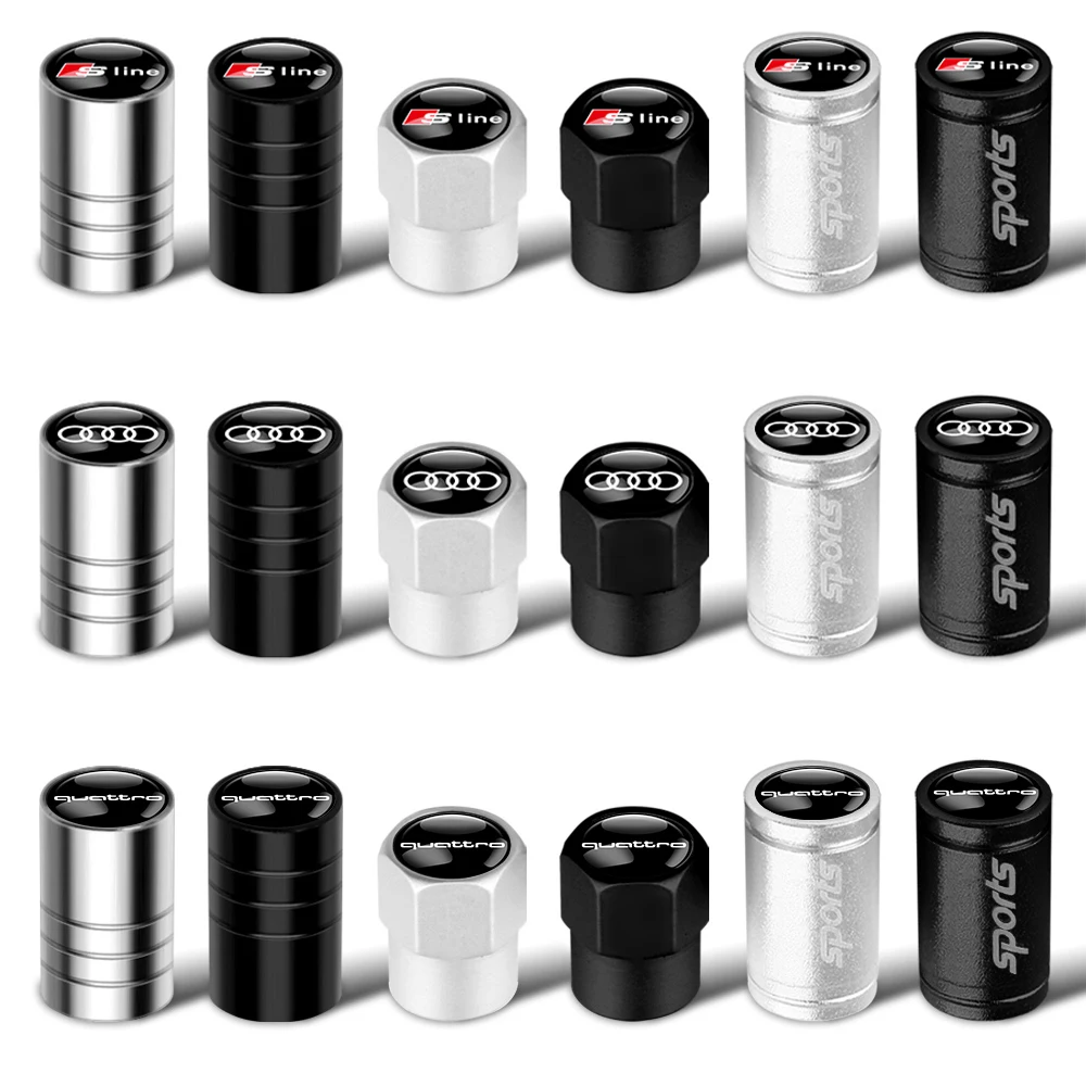 4Pc Aluminum Metal Wheel Tire Valve Caps Stem Cover For Audi Sline RS TT Quattro A4 A1 A3 8V 8P 8L A6 C7 A5 A7 A8 Q3 Q5 Q7 C6 B9 