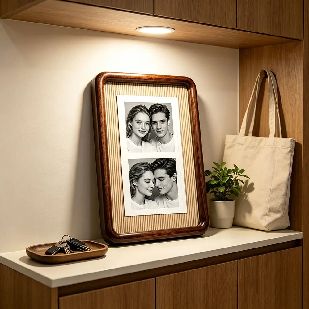 Couple Memorial Dual‑Use Photo Frame, Solid Wood Double‑Layer Rounded Corner 6‑8 Inch, Desktop Wall Hanging Home Decor