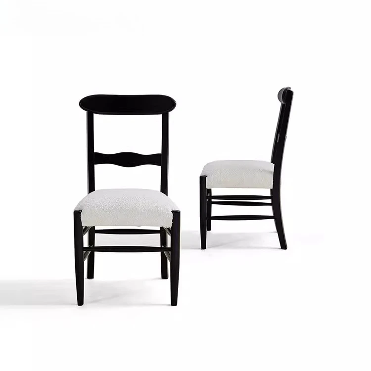 

Medieval solid wood dining chair Modern minimalist back Household fabric dressing