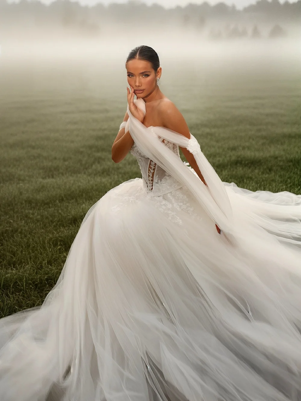 With Corset Beaded Tulle Wedding Dress Off Shoulder Princess Bridal Gown Customized Dreamy Sweetheart Neck Dresses For Bride