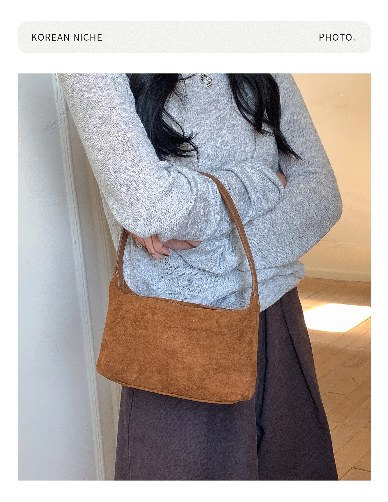 Bolso de Hombro de Gamuza a la Moda para Mujer, Bolso de Mano EMORRIN, Estilo Retro Otoño Invierno, Forro de Poliéster