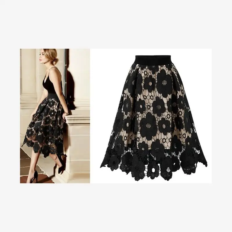plus Size Lace f Skirt Street Sle High Waist A-Line Midi Skirt Slimming Trendy Women's Faion for plus Size 200 Pou