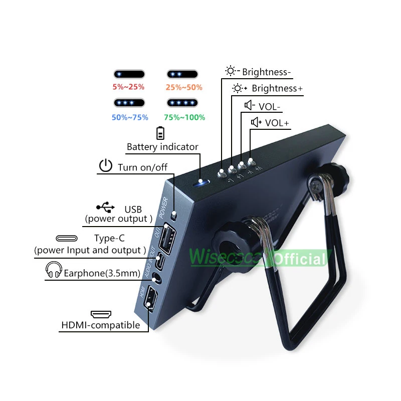 Wisecoco 6 Inch Portable Monitor 2K Display Built-in Battery 5000mAh USB Type-C 1440*2560 For Raspberry Pi 4B PC Sub Screen