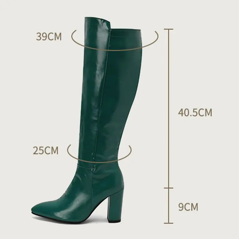 REAVE CAT Sexy Female Knee High Boots Pointed Toe Chunky Heels 8.5cm Big Size 46 47 48 Fashion Party Women Booties