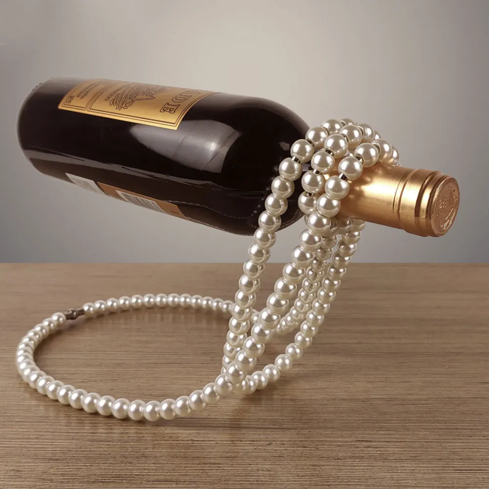 

Modern Wine Bottle Holder Pearl Necklace Wine Rack Creative Wine Rack Home Desktop Decoration Wine Gifts for Wine Lovers