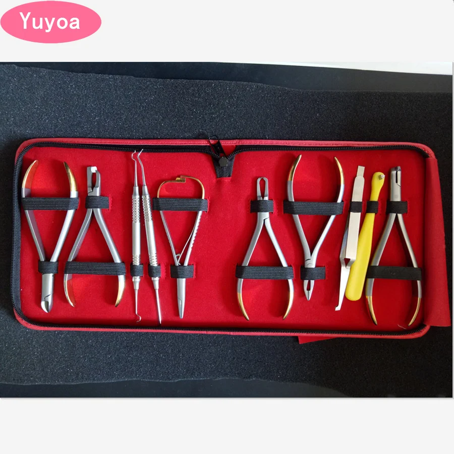 10pcs/set Dental Orthodontic Instrument Kit Medical Instrument Forceps Retractable Bracket Positioner Pliers Dentist Tools