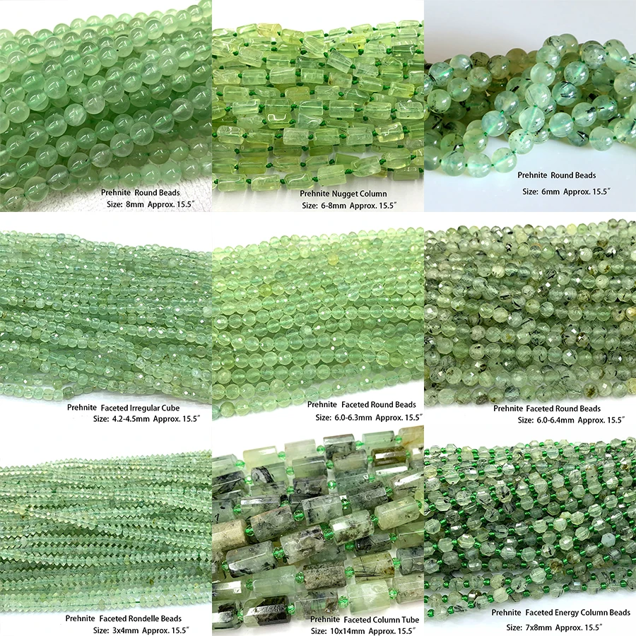 Veemake Natural Prehnite Faceted Round Rondelle Edge Cube Coin Disc Beads For Jewelry Making DIY Necklace Bracelets Earrings