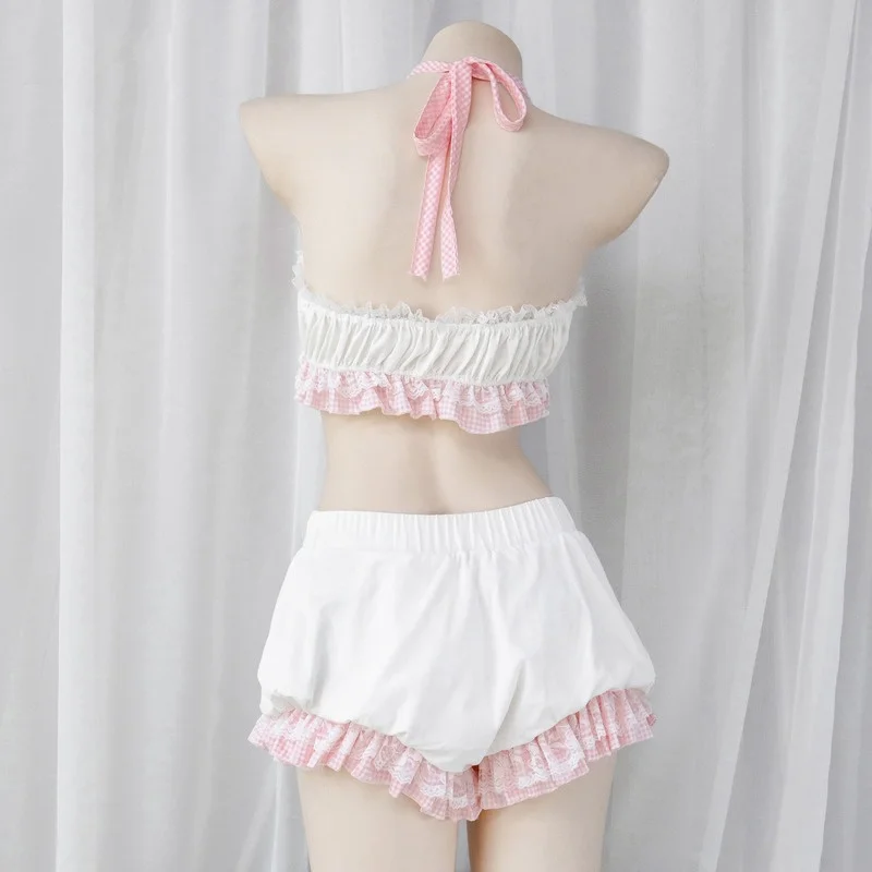 Role Play Costume Bowknot Lace Top Flower Set Lolita Cute Girl Kawaii French Maid Sweet Sexy Pajamas