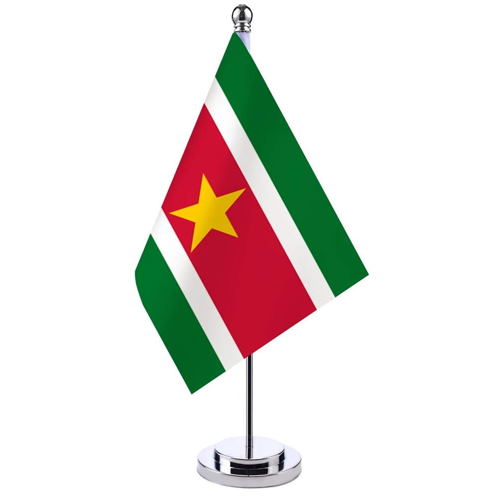 

14x21cm Office Desk Flag Of Suriname Banner Boardroom Table Stand Pole The Suriname National Flag Set Meeting Room Decoration