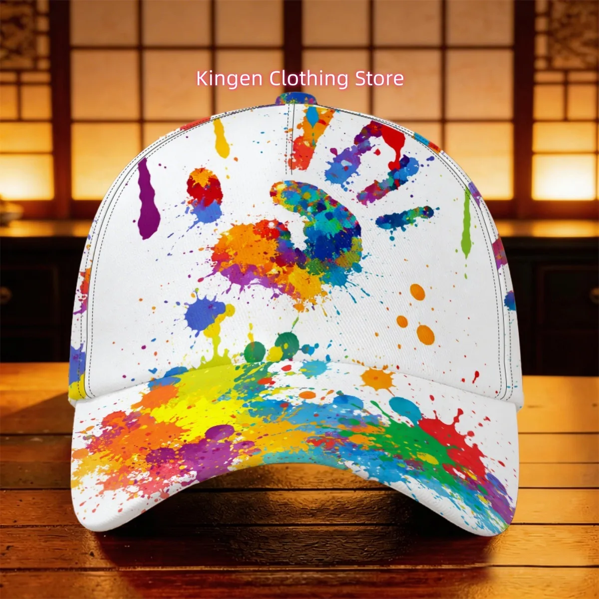 1pc 2D Flat Colorful Hand Splash Pattern Baseball Cap Breathable & Lightweight Picnic Curved Brim Cap Skateboarding Comfortable