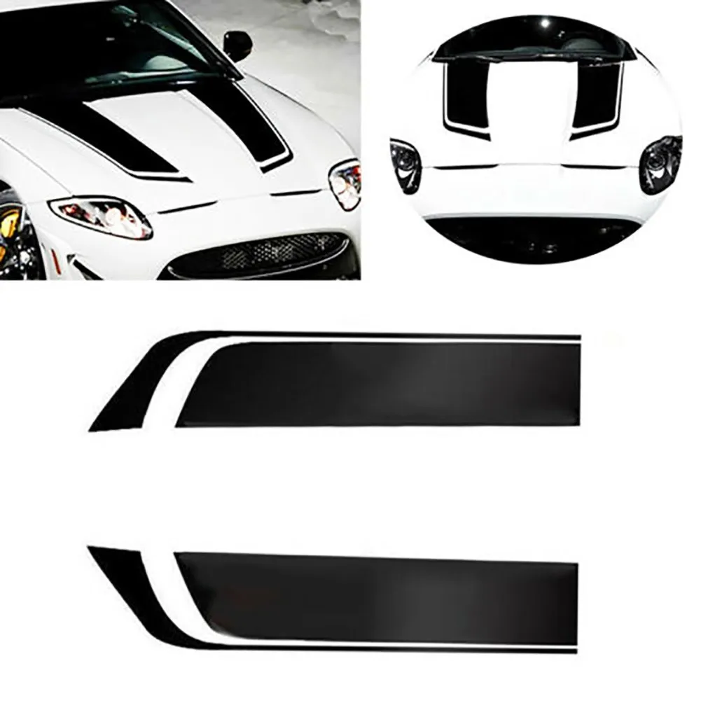 Stylish Washable Accessories New Parts Car Sticker Vinyl Black Bonnet Decal Decorative Hood Racing Stripe Trim