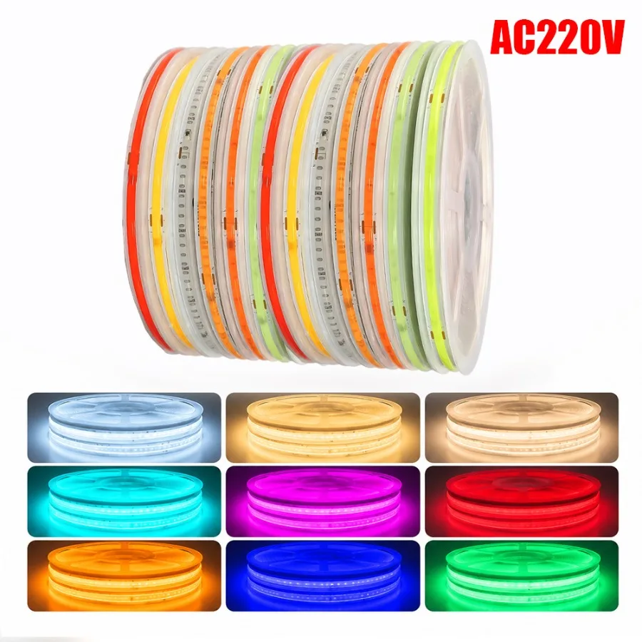 AC220V Polychrome COB Light Strip 0.5-10m High Brightness Flexible Light Strip Indoor Atmosphere  Lighting No Driver Required