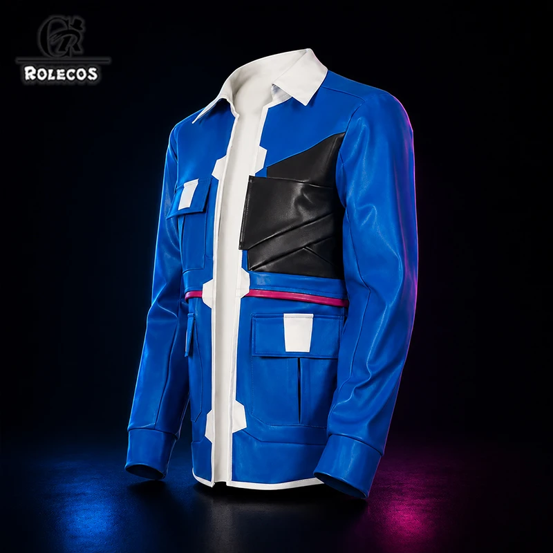 ROLECOS Anime Cyberpunk: Edgerunners 2 D Cosplay Costume Blue Leather Jacket Outfit Halloween Party Role Play Premium Full Set - view 2