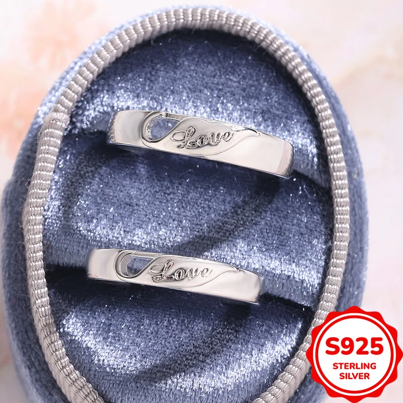 

Simple and Romantic Genuine S925 Silver Love Letter Creative Personality Versatile Couple Wedding Ring Fashion