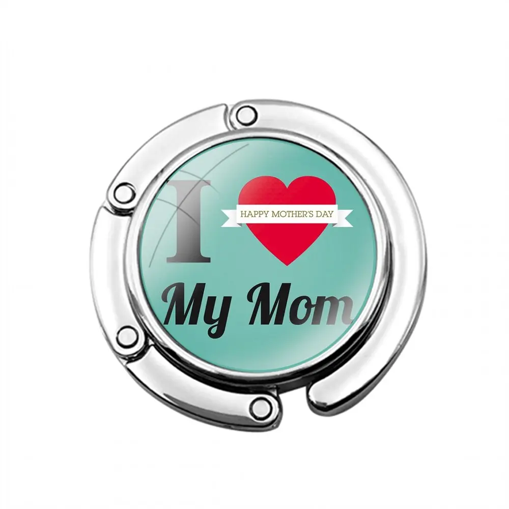 I love my super MOM logo Foldable Purse Hook for Women's  Table Handbag Storage Folding Decor Table Hook