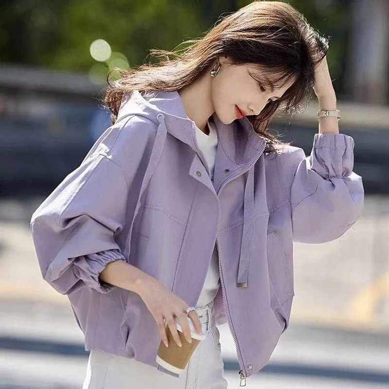 

Women's Short Hooded Jacket 2025 New Spring Autumn Woman Loose Casual Coat Windbreaker Student Sports And Casual Jacket Coat