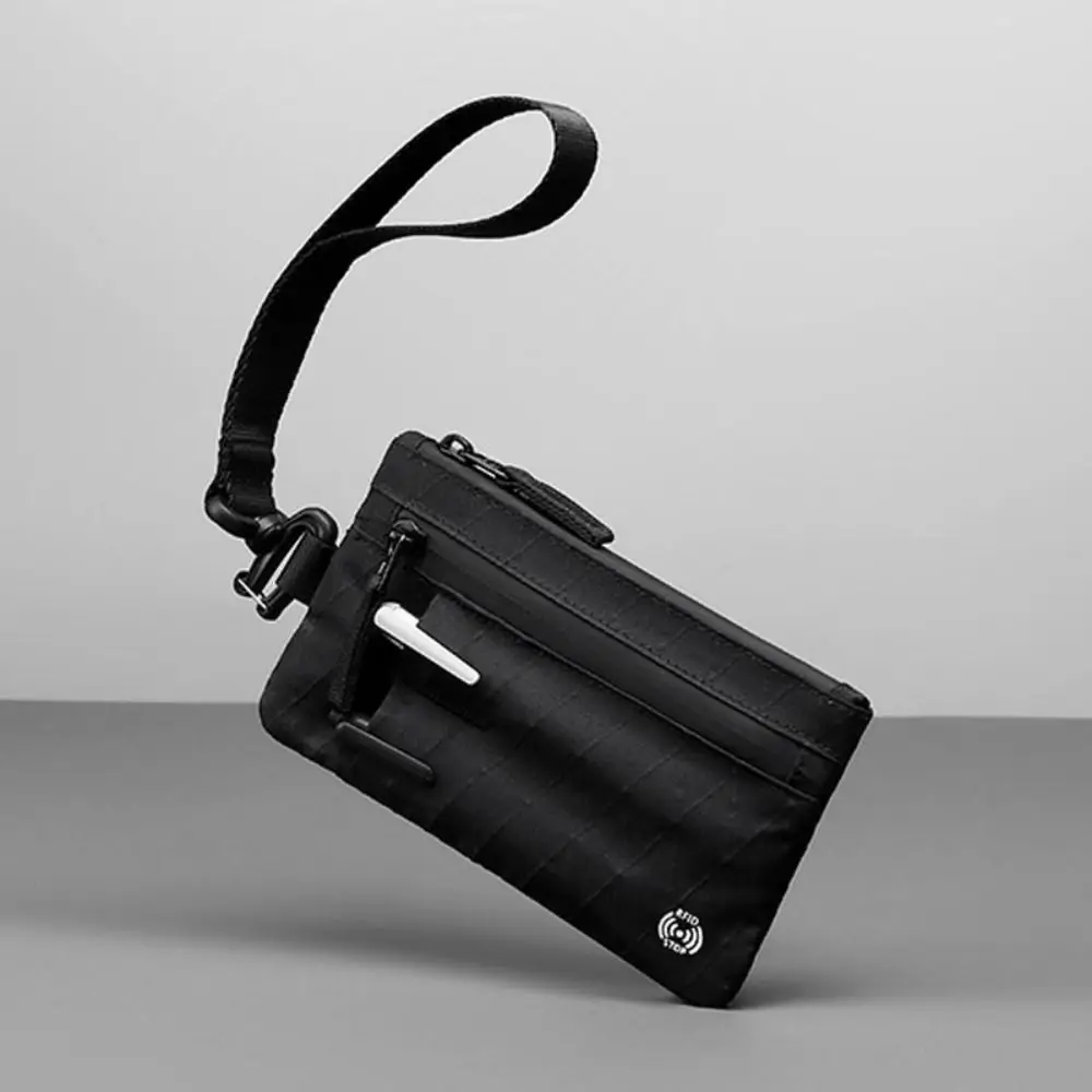 

Passport Holder RFID Blocking Zip Clutch with Wristband 3 External Slots with Zipper Men Wallets Slim Key Card Case Daily Use