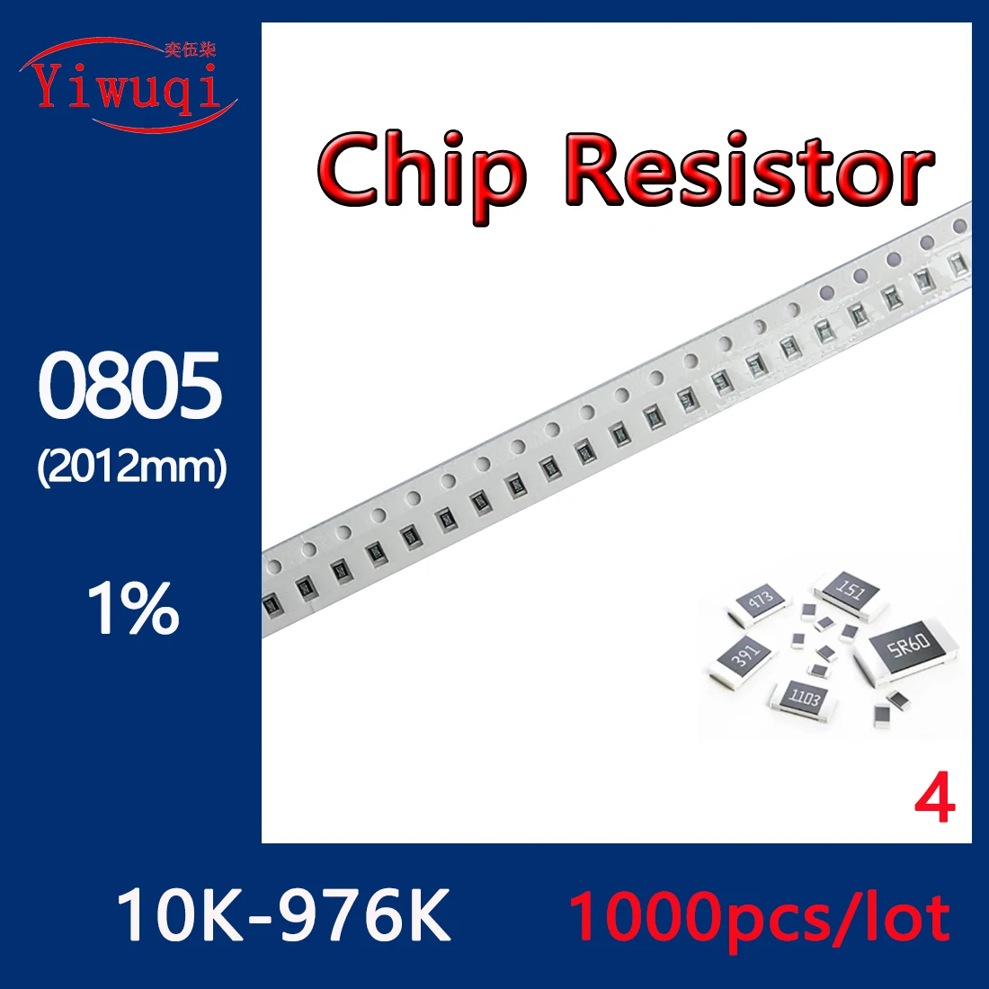 

1000pcs 0805 10K-976K 1% Chip Resistor 0R-10M All 730 value of resistance 2012mm 10Kohm-976Kohm Full range of resistance values