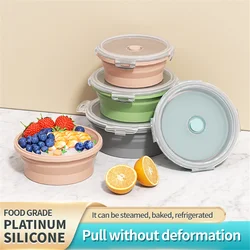 1PCS Food grade round portable foldable silicone lunch box refrigerator microwave oven lunch box storage box outdoor lunch box