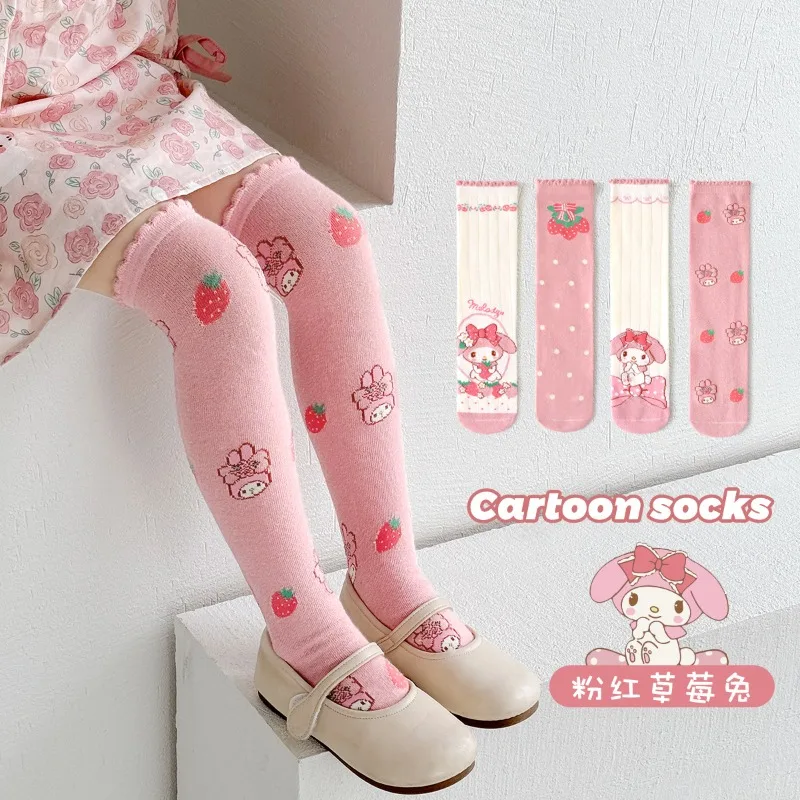 Kawaii Sanrio 양말 Kuromi 마이 멜로디 Cinnamoroll 액세서리 귀여운 아름다움 만화 Mid-Calf 학생 겉옷 소녀 선물 용품