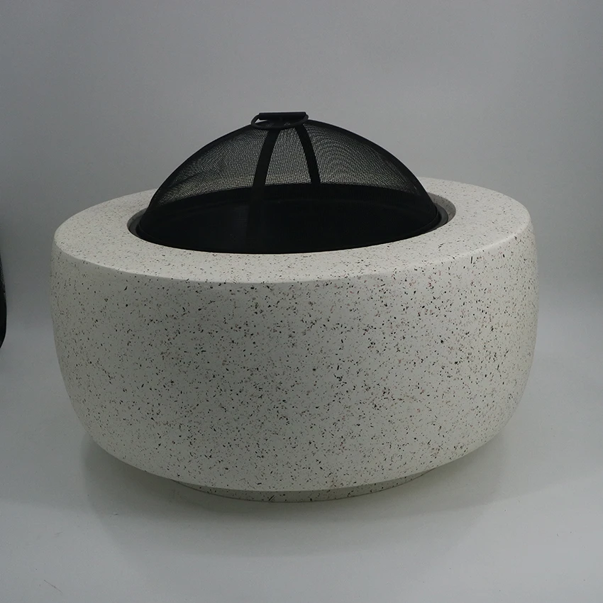 Outdoor Patio Garden Fire Pit with Spark Screen  Fireplace Poker Grate Concrete Round Charcoal and Wood Burning Fire Pit
