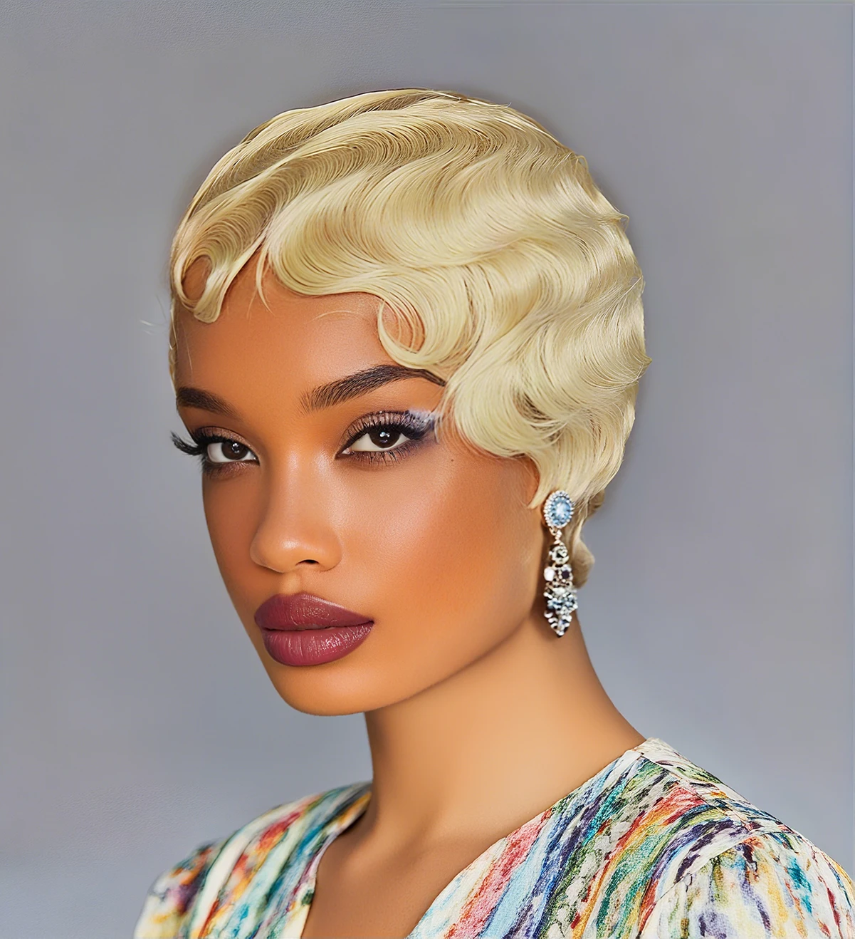 Short Pixie Cut Wigs Colored 613# For Women Human Hair Wigs Finger Ocean Wave Wig Full Machine Made Halloween Party