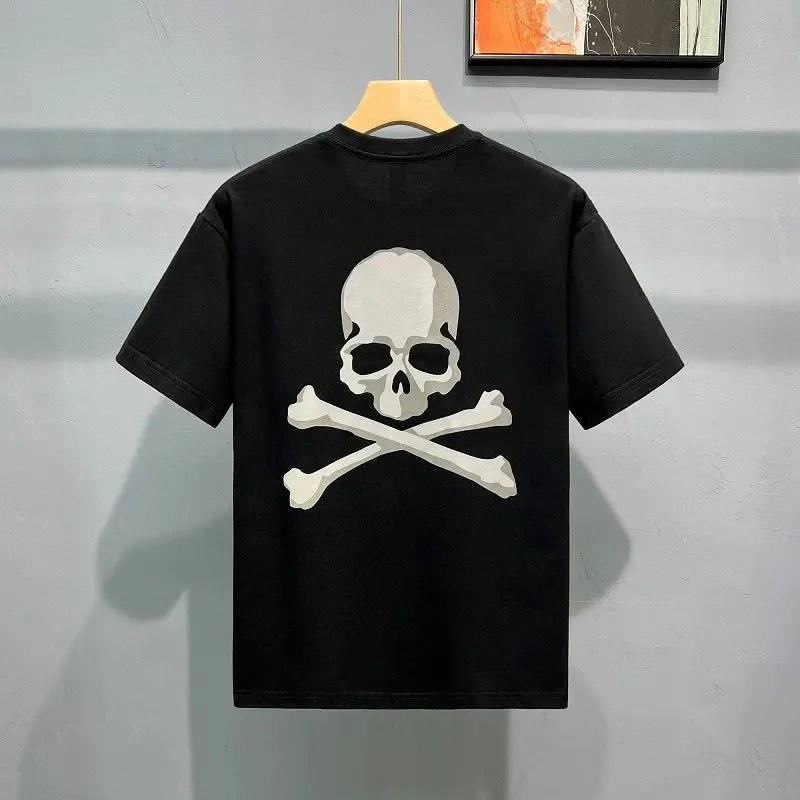 New Fashion American Trend Street Skull Art Print High Quality Men's and Women's Crew Neck Plus Size Short Sleeve T-Shirts