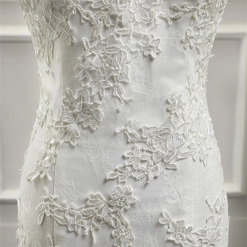 Suknia ślubna w stylu francuskim z 2025 roku, syreni krój, słodka, bez ramiączek, koronkowa, haftowana, wysoki stan, wyszczuplająca.