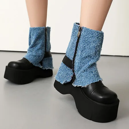 

Women Punk Boots Buckle Design Shoes Chunky Motorcycle Boot Cool Street Y2K Platform Ankle Round Head Casual Outdoor Shoe Female