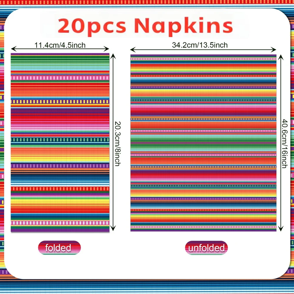 20pcs 2-Ply Mexican Fiesta Guest Napkins Disposable Paper Dinner Napkins Dingroom Decor for Cinco De Mayo Mexico Party Supplies
