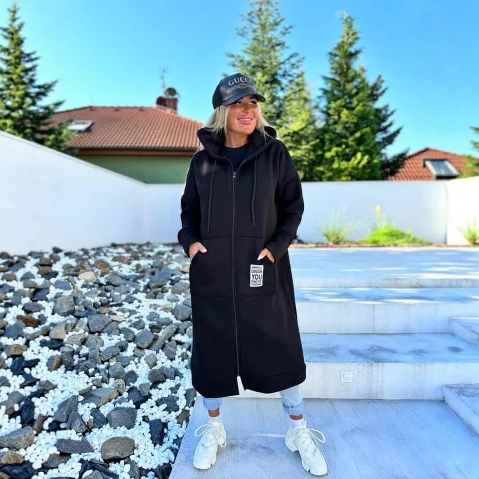 Plus Size Women's Fashionable Hooded Sports Fleece Sweatshirt Ladies Casual Long Sleeved Zipper Solid Color Jacket Windbreaker