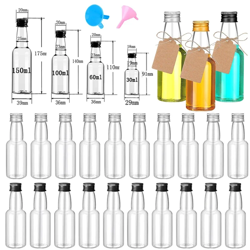 10Pcs 30ml-150ML Mini Aluminum Lids Plastic Bottles Reusable Liquor Bottle Portable Drink Containers For Wine Juice Beverage Oil