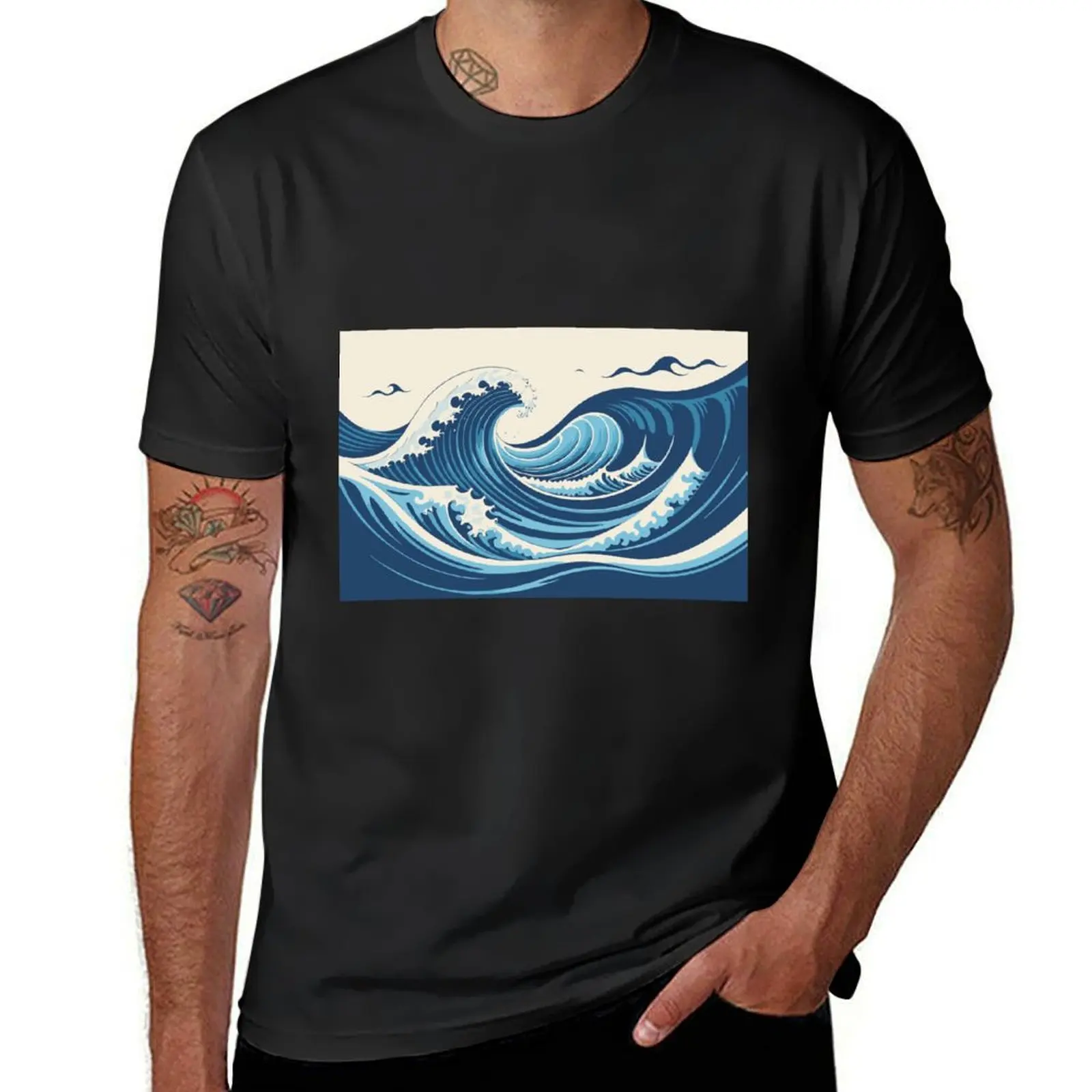 Sensational big waves illustration T-Shirt anime figures baggy shirts tees t shirts for men graphic