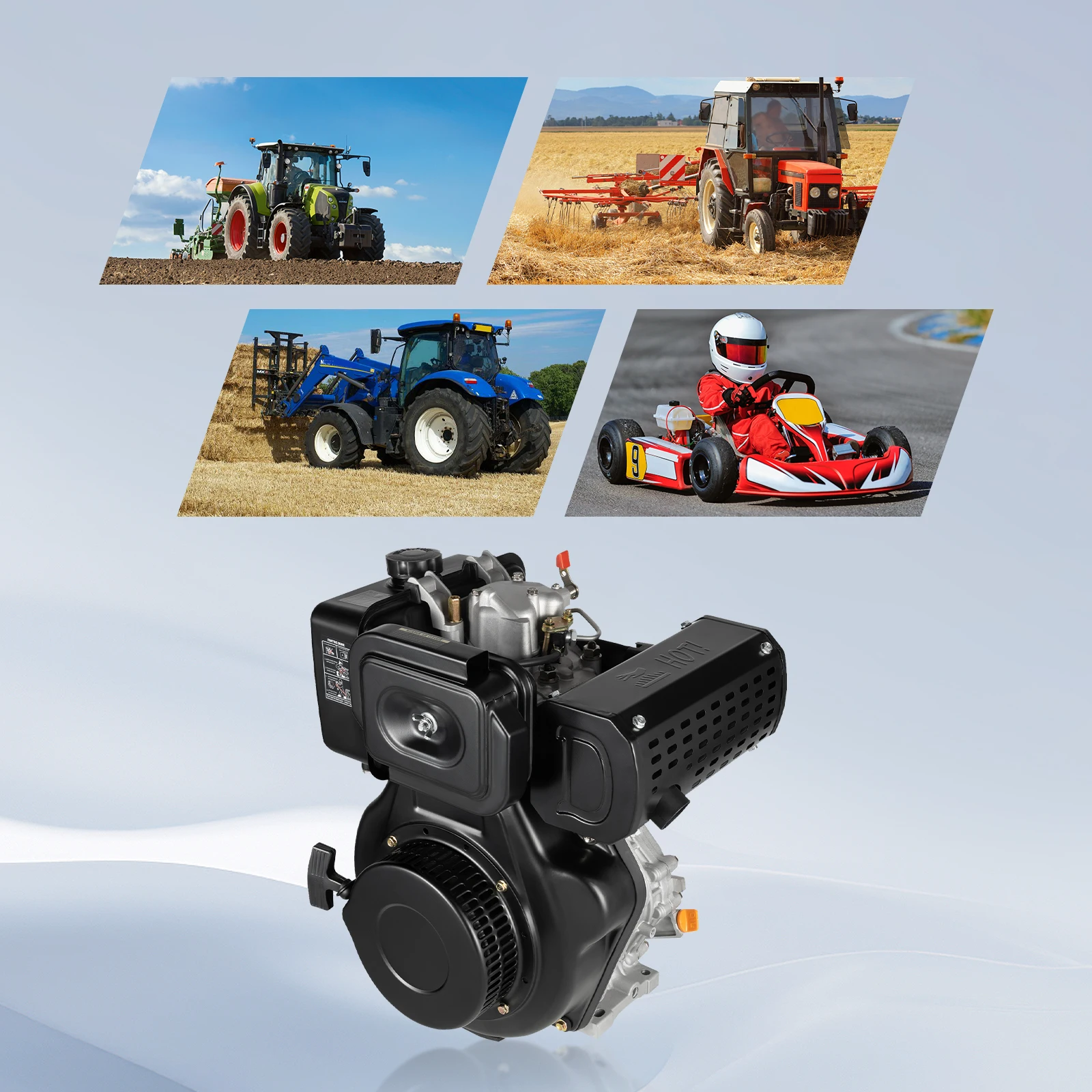 Air Cooled Diesel Engine 10HP Single Cylinder 418CC 6.3KW 3600RPM Recoil Start for Agricultural Machinery Microfiler Transporter
