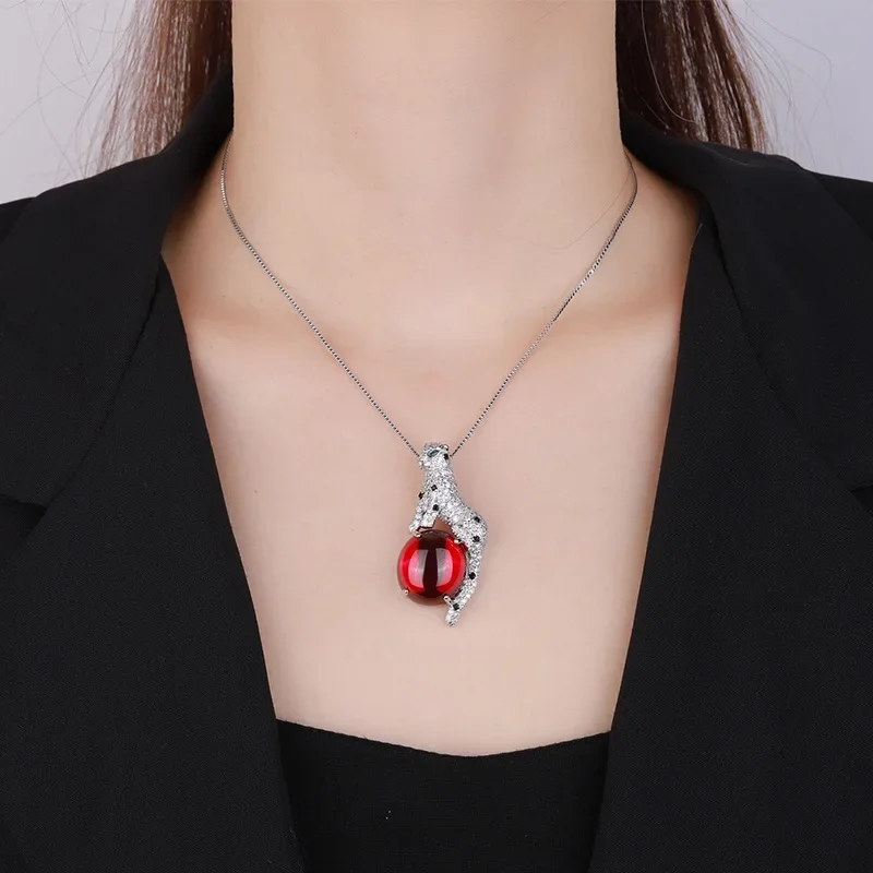 New High-end Gemstone Autumn and Winter New Jewelry Retro Colorful Gem Plain Leopard Luxury Inlaid Main Stone 18*20