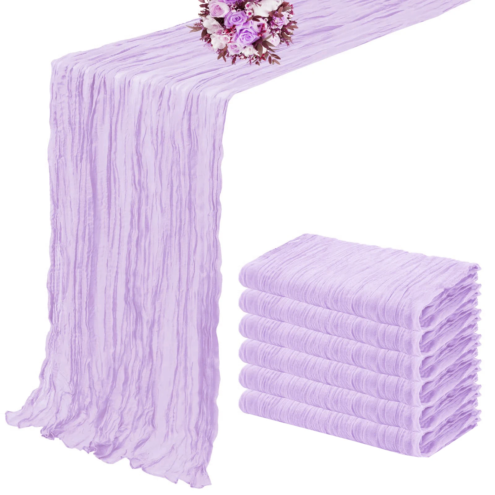 6PCS Semi-Sheer Gauze Wedding Table Runner Purple Cheesecloth Table Setting Dining Party Christmas Banquets Arches Cake Decor