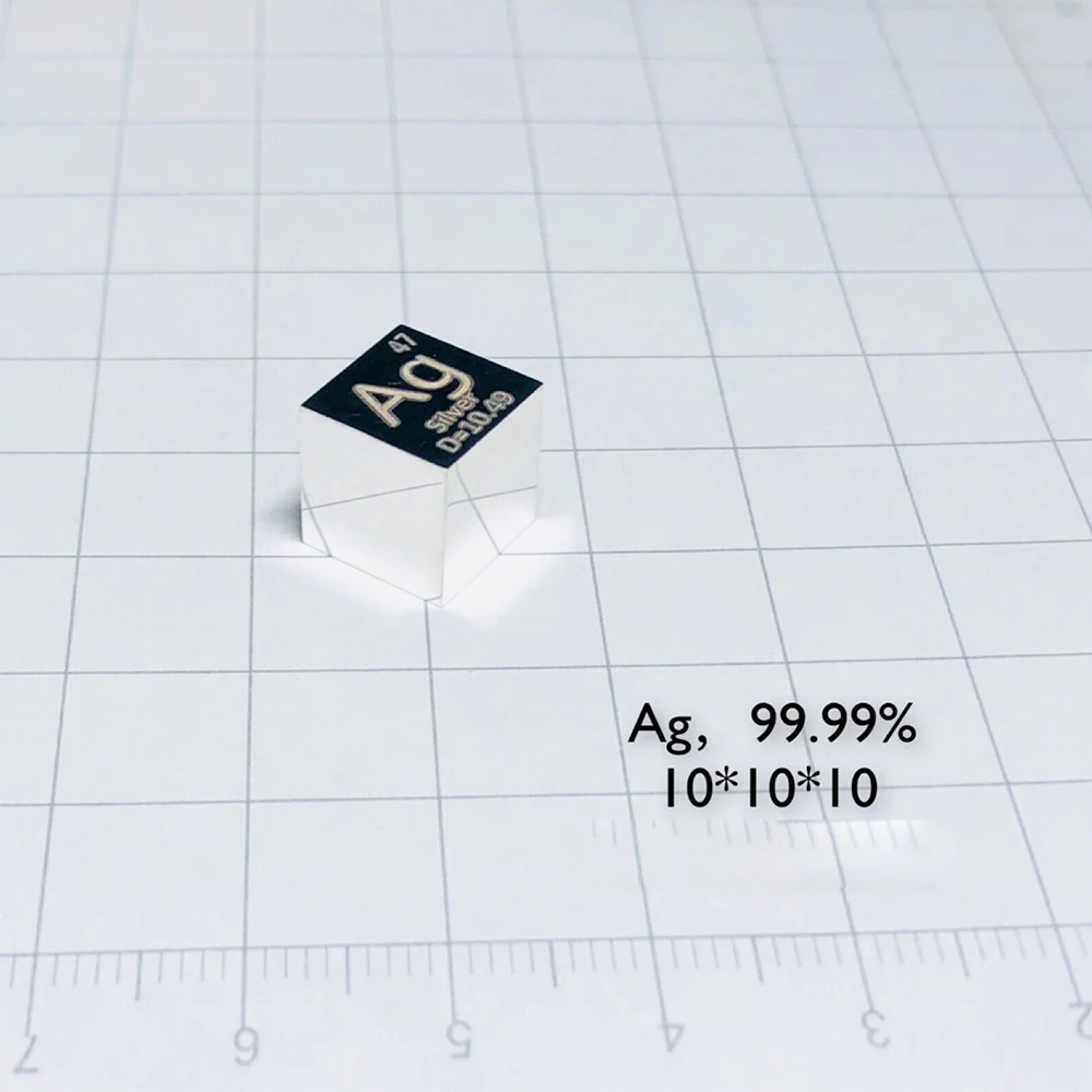 1 Piece 99.9% Purity Pure Silver Ag 10mm Cube Carved Element Periodic Table Polished Model Full Mirror Version