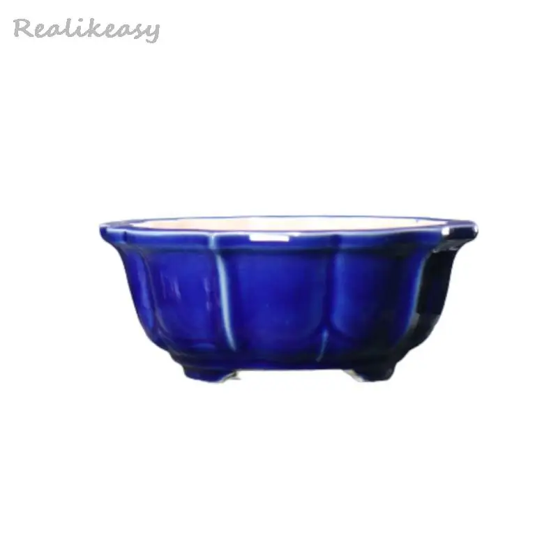 Yixing Purple Clay Flower Pot Crack Ceramic Bonsai Pot Lotus Shape Zen Chinese Style Ancient Decorative Small Flower Pot LE144