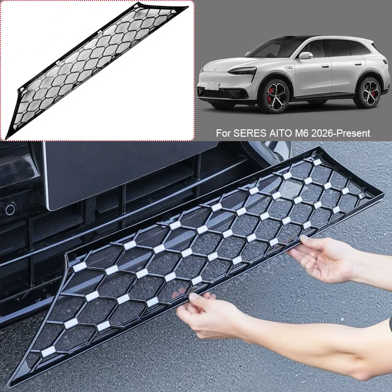 ABS Car Modify Front Buckle Insect Proof Net Auto Front Bumper Center Intake Grille Cover Accessory For SERES AITO M6 2026-2027