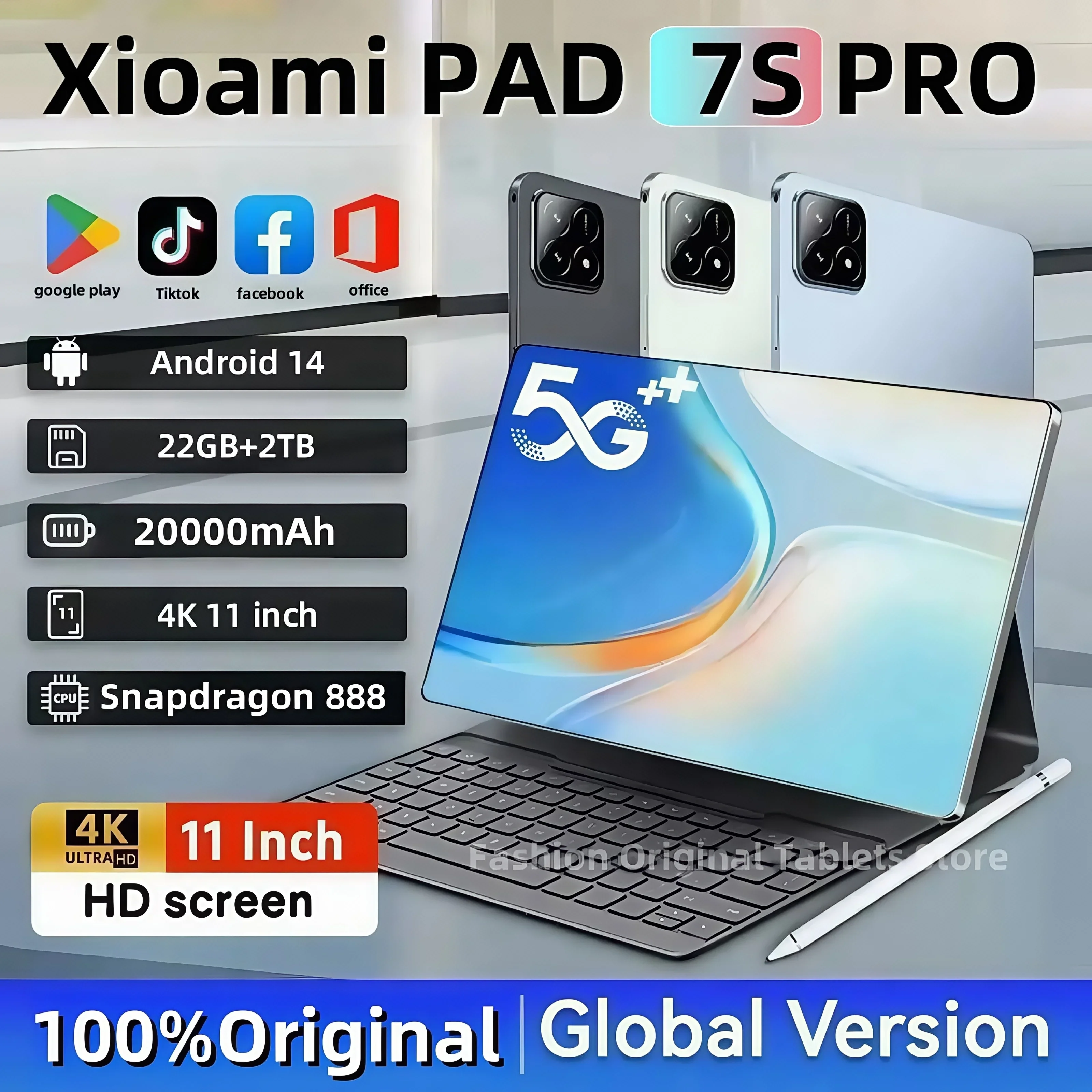 Xioami-Tableta Pad 7S Pro de 11 pulgadas, Tablet con Android 14, 22GB + 2T, HD, 4K, 2025 mAh, 5G, SIM Dual, llamadas telefónicas, WiFi, GPS, nueva edición Global, 20000