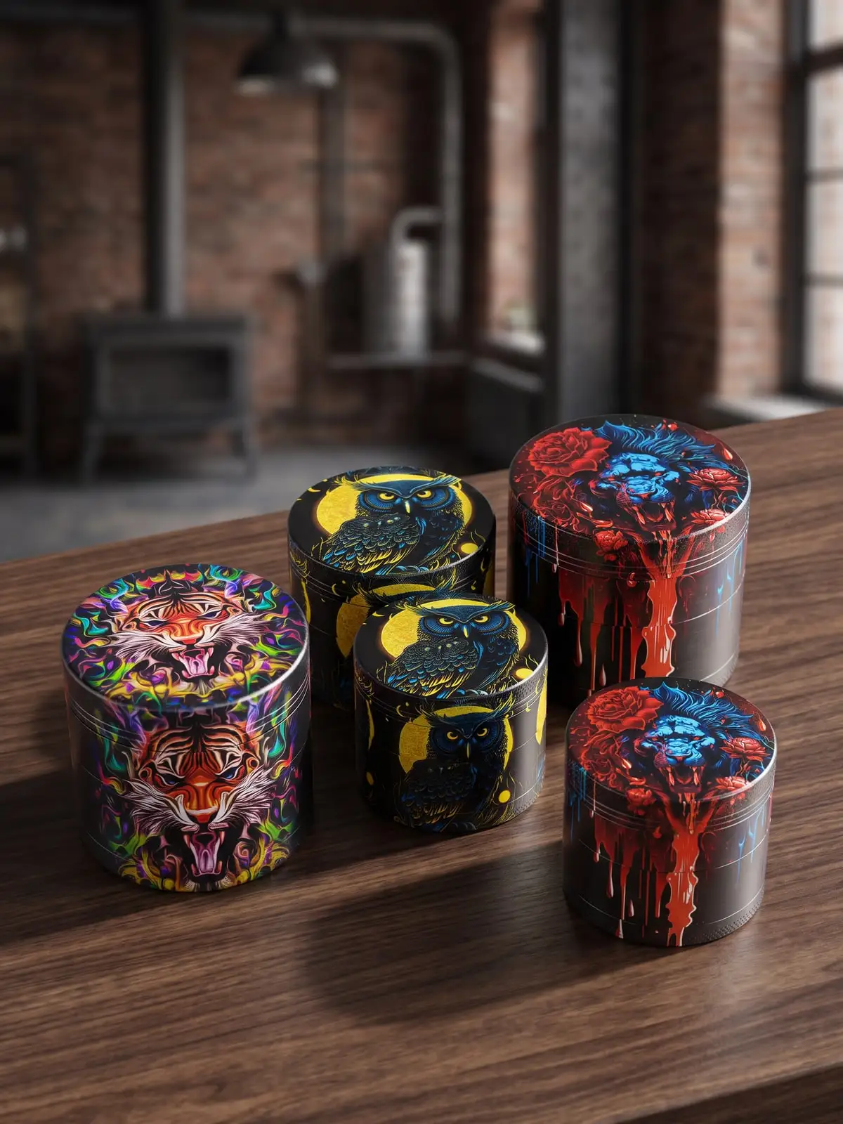 40mm 50mm Animal Art Grinder Metal 4-Layer Spice Grinder with Mesh Screen Portable Manual Mill for Kitchen Home Travel Tabletop