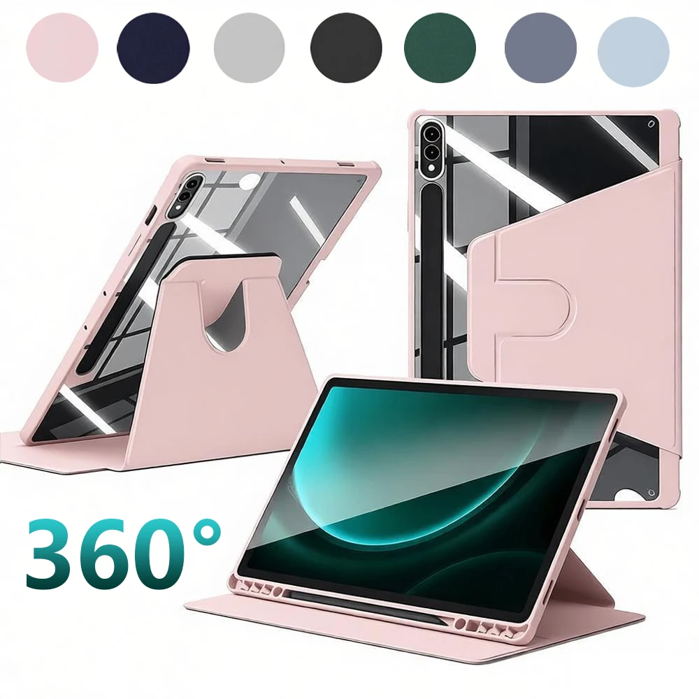 360° Rotatable Transparent Acrylic Tablet Case for Samsung Tab A9 A11 Plus S9 S10 FE S10 Lite S11 Shockproof Protective Cover