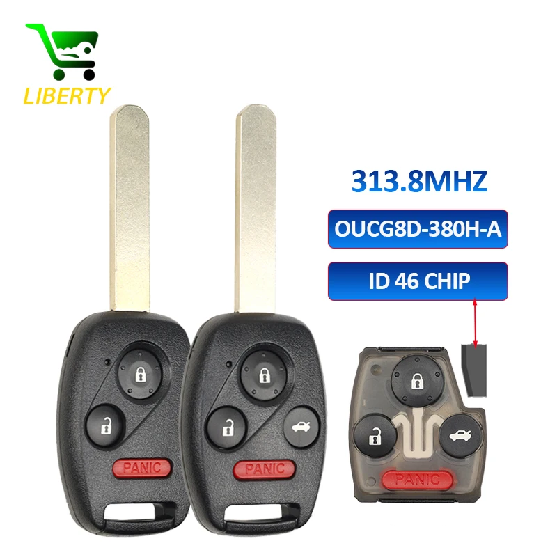 

Liberty OUCG8D-380H-A 313.8MHz Car Remote Key Fob For Honda Accord 2003 2004 2005 2006 2007 ID46 Chip Auto Vehicle Blank Keys